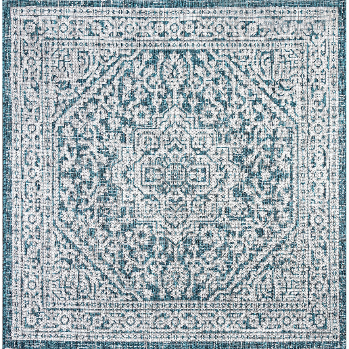 Sinjuri Medallion Textured Indoor/Outdoor Square Area Rug