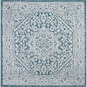 Sinjuri Medallion Textured Indoor/Outdoor Square Area Rug