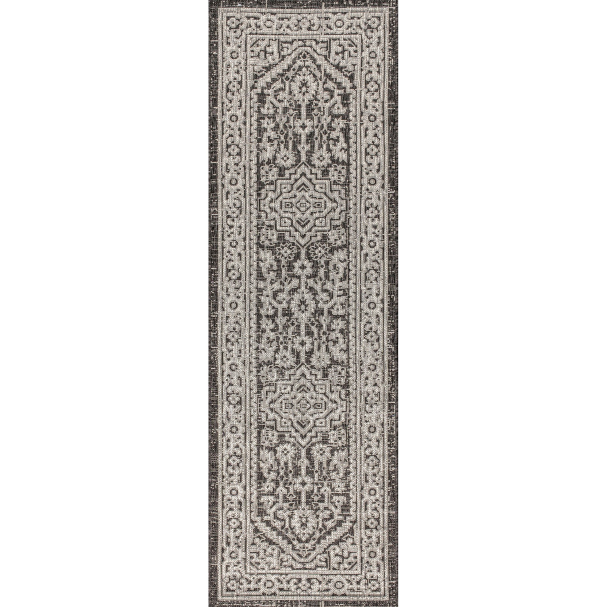 Sinjuri Medallion Textured Weave Indoor/Outdoor Runner Rug
