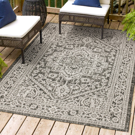 Sinjuri Medallion Textured Weave Indoor/Outdoor Area Rug