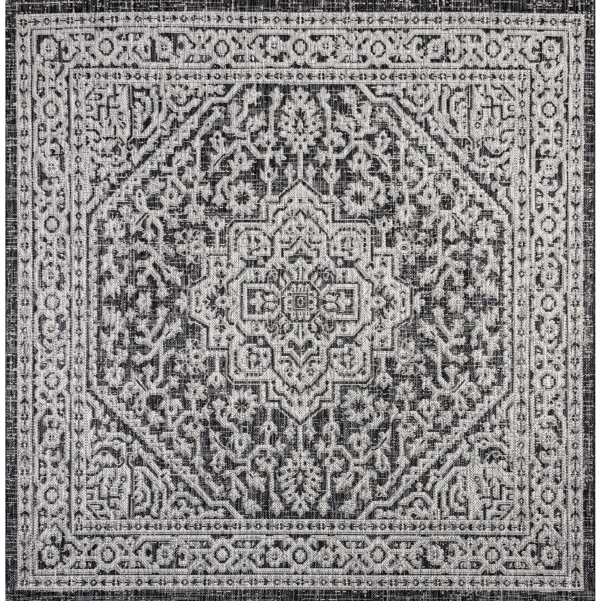 Sinjuri Medallion Textured Indoor/Outdoor Square Area Rug