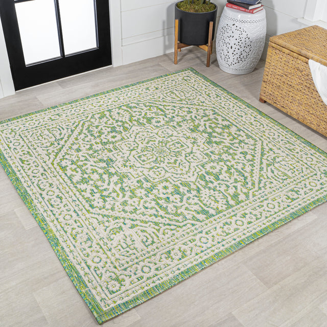 Sinjuri-Medallion-Textured-Weave-Indoor/Outdoor-Square-Area-Rug-Area-Rugs