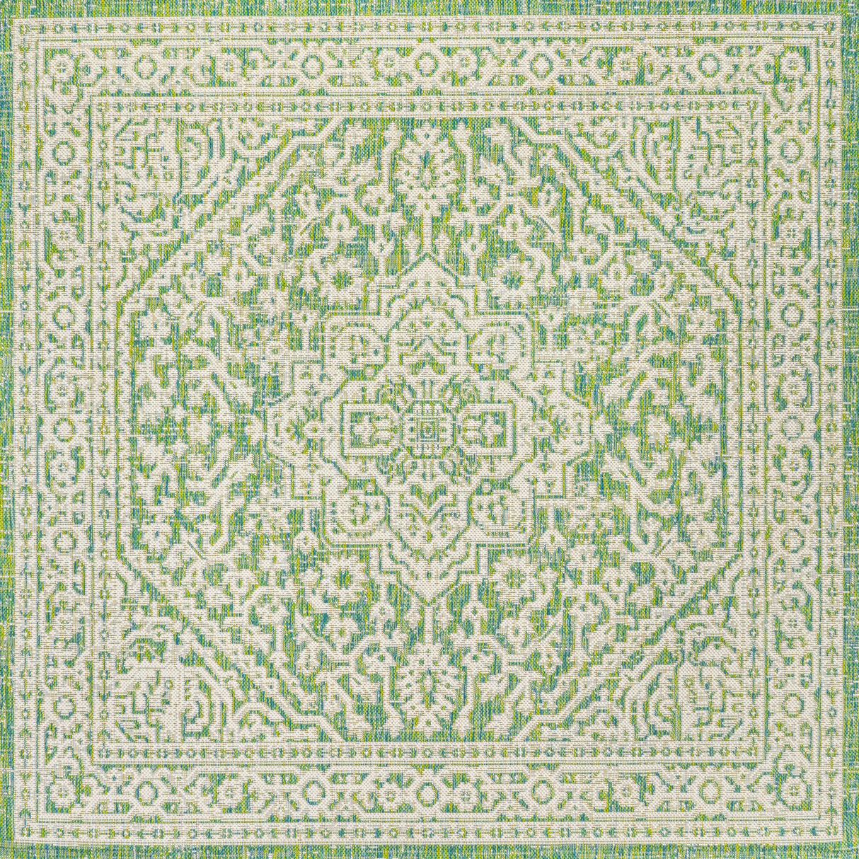 Sinjuri Medallion Textured Weave Indoor/Outdoor Square Area Rug