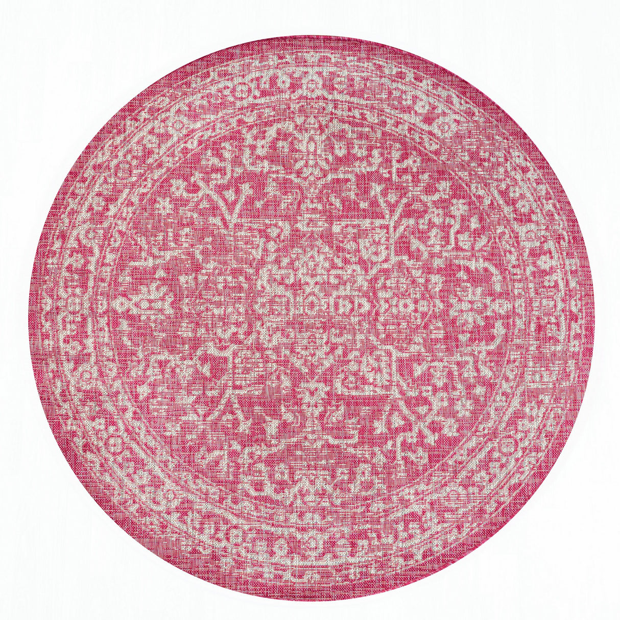 Malta Bohemian Medallion Textured Weave Indoor/Outdoor Round Area Rug