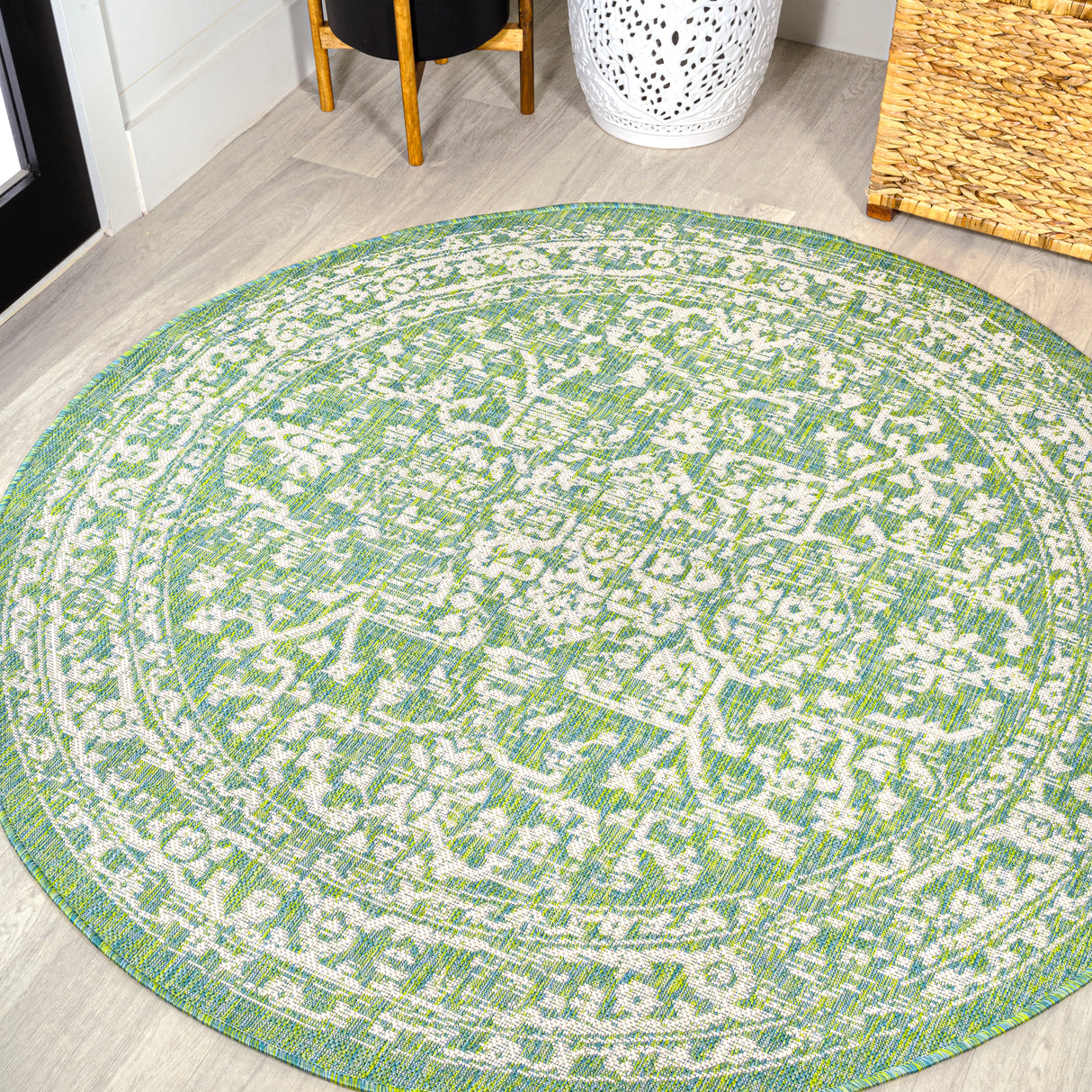 Malta-Bohemian-Medallion-Textured-Weave-Indoor/Outdoor-Round-Area-Rug-Area-Rugs