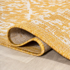 Malta Bohemian Medallion Textured Weave Indoor/Outdoor Round Area Rug