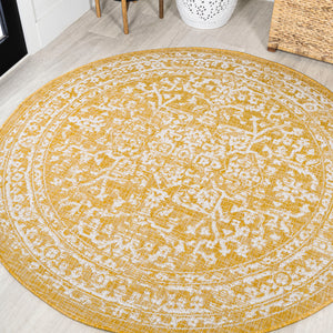 Malta Bohemian Medallion Textured Weave Indoor/Outdoor Round Area Rug