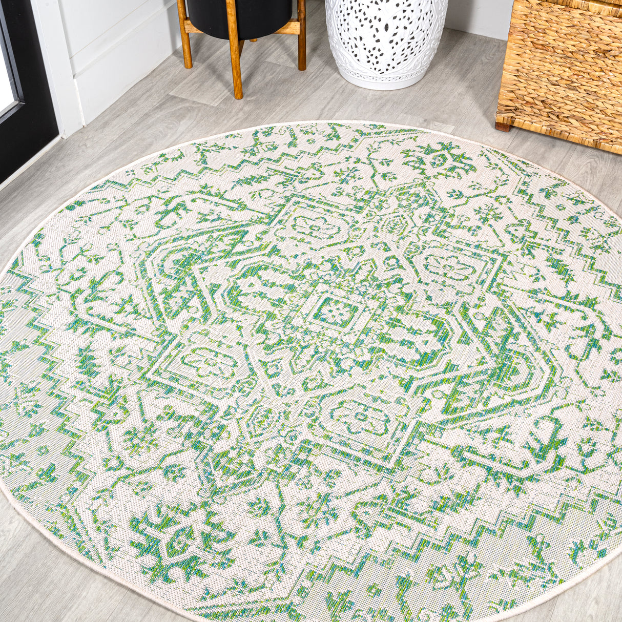 Estrella Bohemian Medallion Textured Indoor/Outdoor Round Area Rug