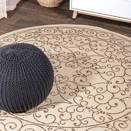 Charleston-Vintage-Filigree-Textured-Weav-Indoor/Outdoor-Round-Area-Rug-Area-Rugs