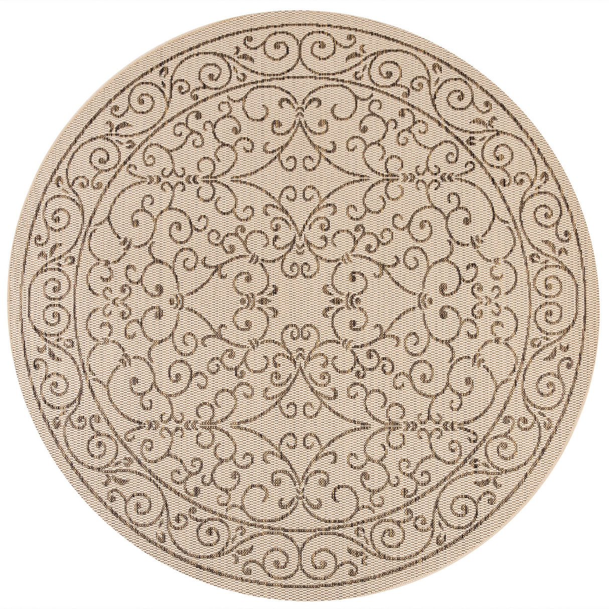 Charleston Vintage Filigree Textured Weav Indoor/Outdoor Round Area Rug