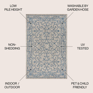 Charleston Vintage Filigree Textured Weav Indoor/Outdoor Area Rug
