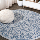 Charleston Vintage Filigree Textured Weav Indoor/Outdoor Round Area Rug
