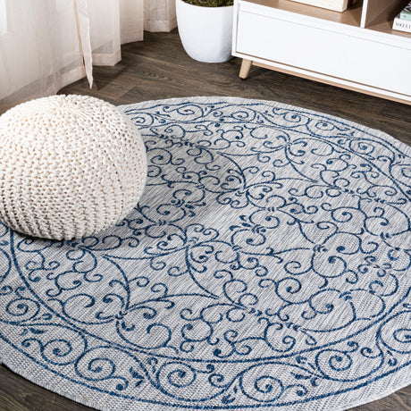 Charleston Vintage Filigree Textured Weav Indoor/Outdoor Round Area Rug