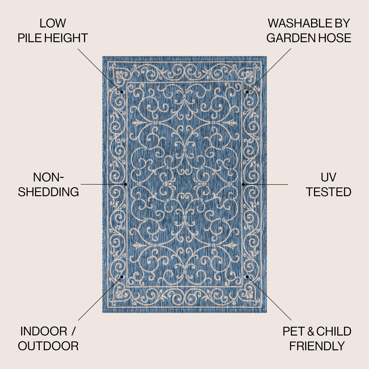 Charleston Vintage Filigree Textured Weav Indoor/Outdoor Area Rug