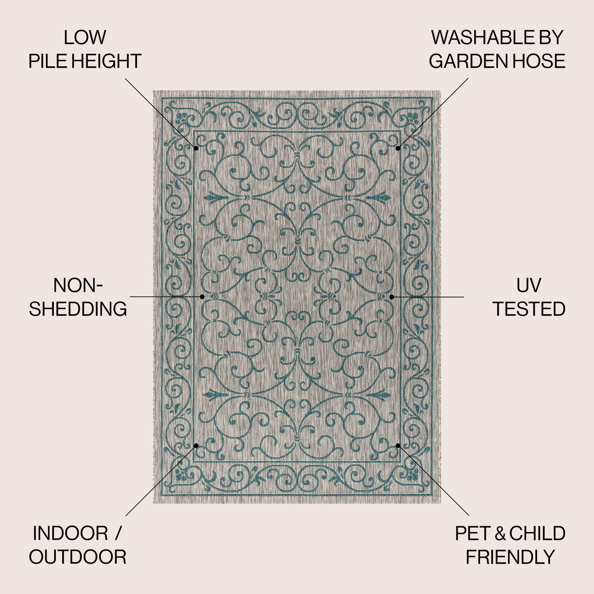 Charleston Vintage Filigree Textured Weav Indoor/Outdoor Area Rug
