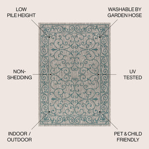 Charleston Vintage Filigree Textured Weav Indoor/Outdoor Area Rug