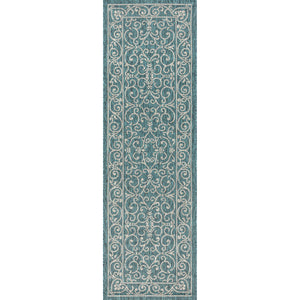 Charleston Vintage Filigree Textured Weav Indoor/Outdoor Runner Rug