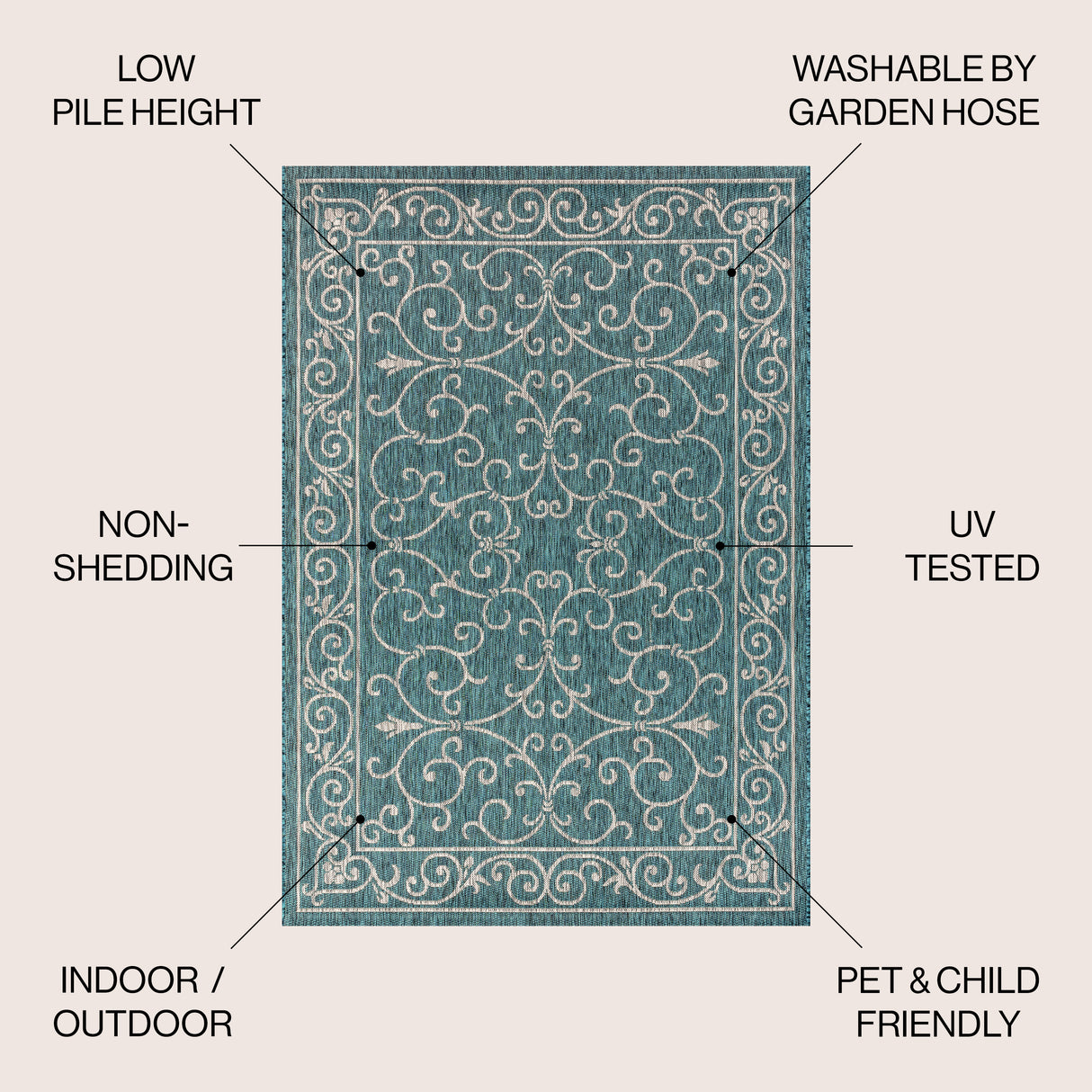 Charleston Vintage Filigree Textured Weav Indoor/Outdoor Area Rug