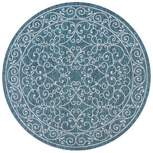 Charleston Vintage Filigree Textured Weav Indoor/Outdoor Round Area Rug