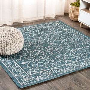 Charleston Vintage Filigree Textured Indoor/Outdoor Square Area Rug