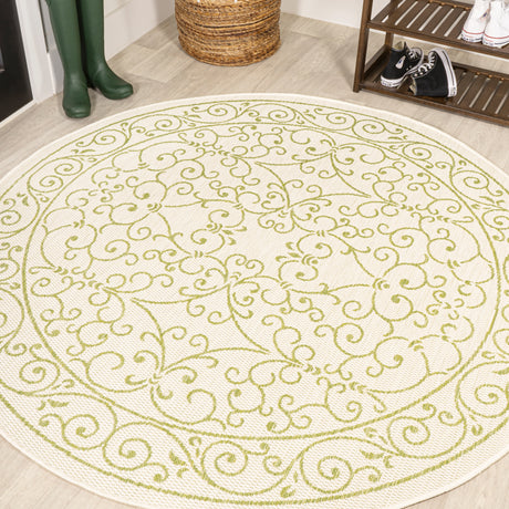 Charleston-Vintage-Filigree-Textured-Indoor/Outdoor-Round-Area-Rug-Area-Rugs