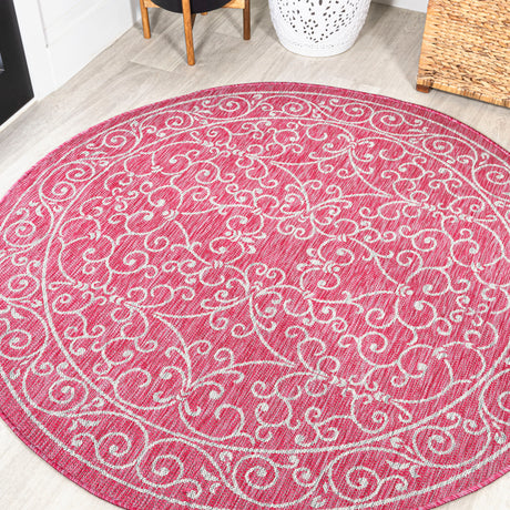 Charleston Vintage Filigree Textured Indoor/Outdoor Round Area Rug