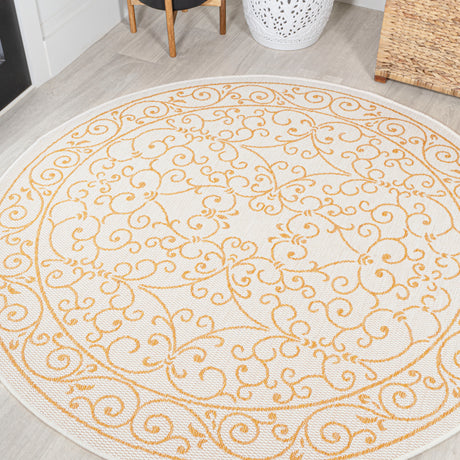 Charleston Vintage Filigree Textured Indoor/Outdoor Round Area Rug