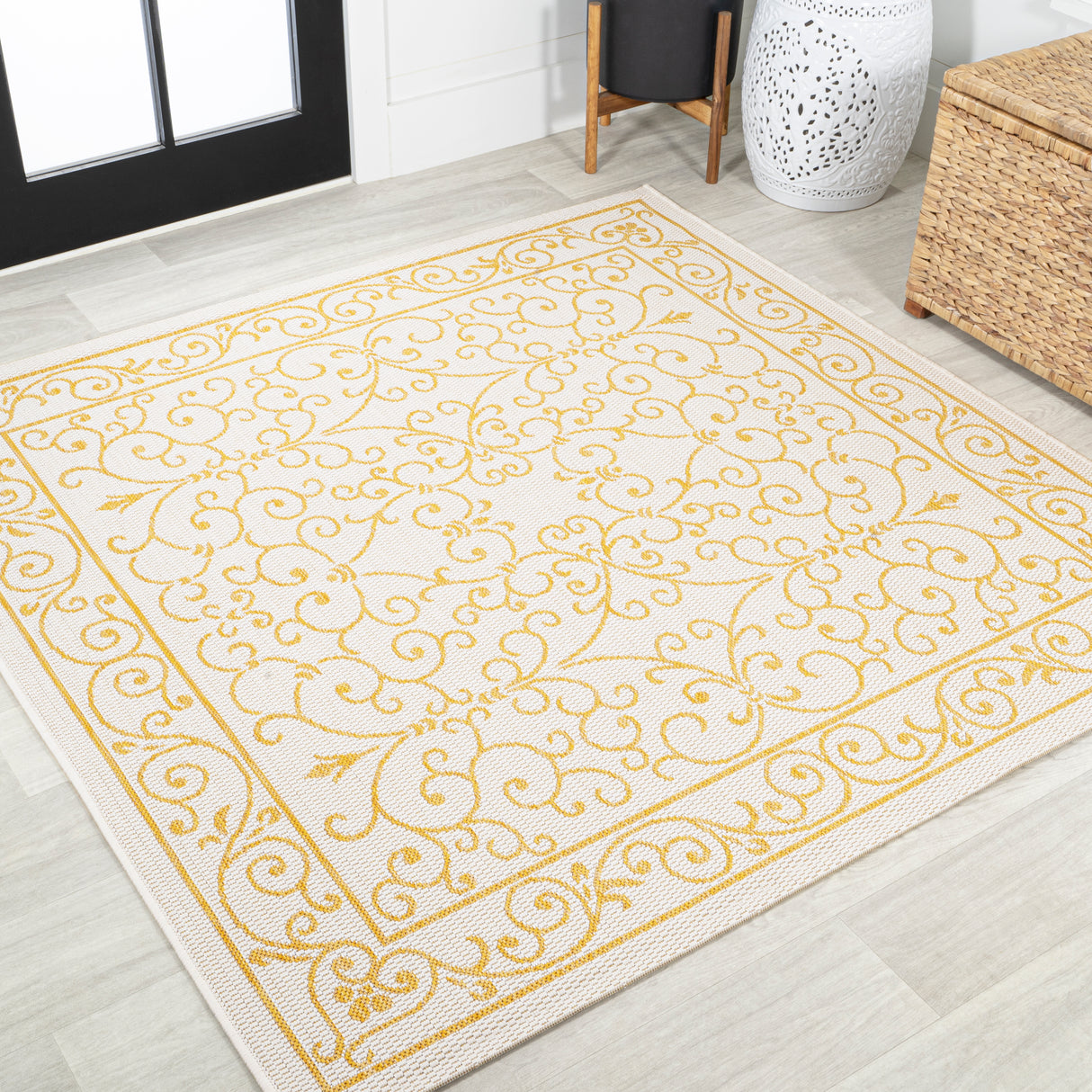 Charleston Vintage Filigree Textured Weav Indoor/Outdoor Square Area Rug