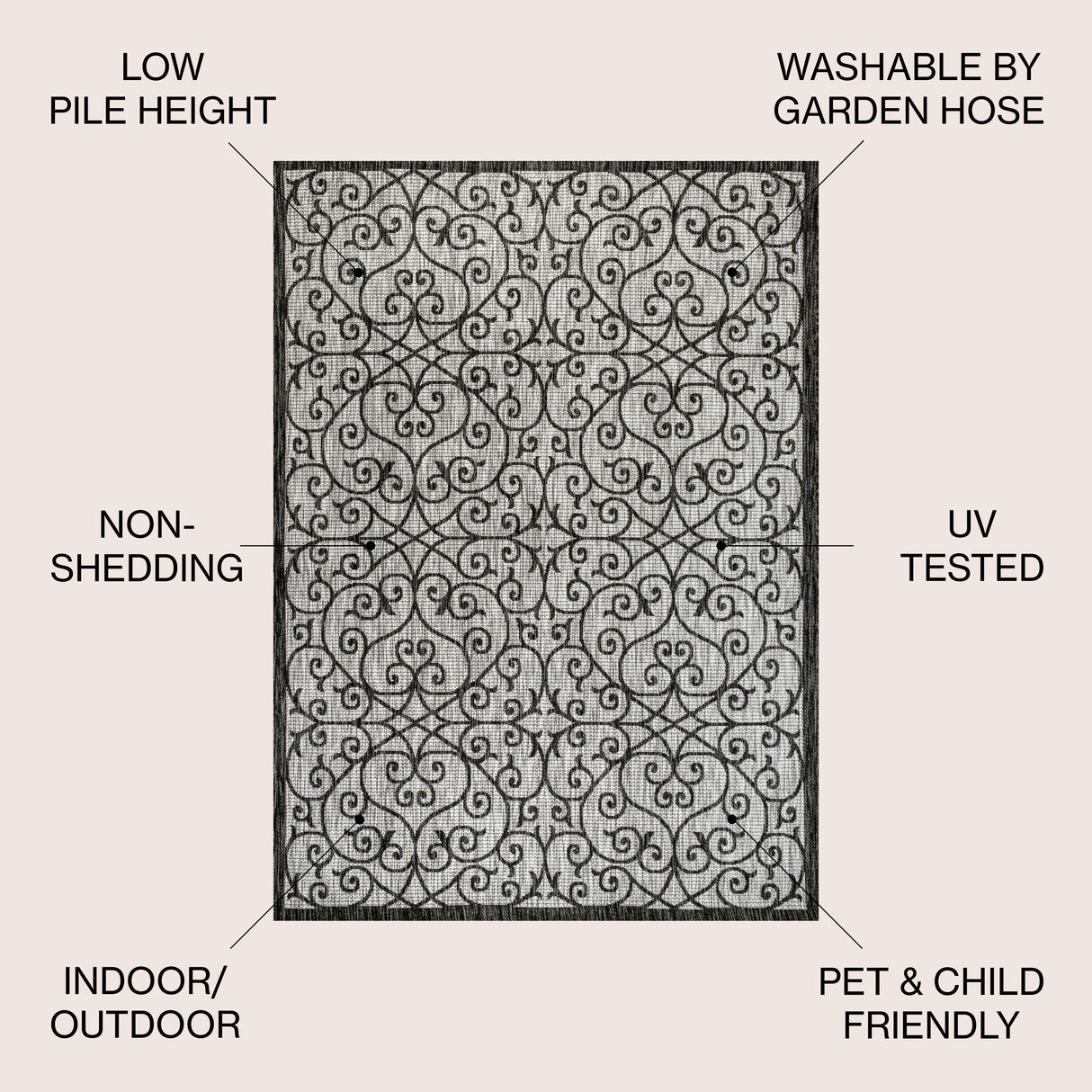 Madrid Vintage Filigree Textured Weave Indoor/Outdoor Area Rug