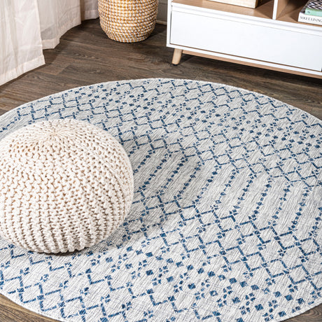 Ourika Moroccan Geometric Textured Indoor/Outdoor Round Area Rug