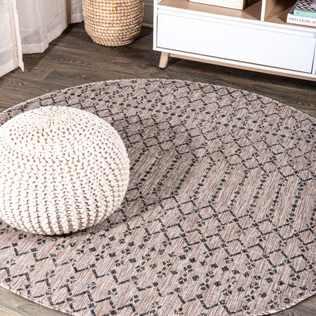 Ourika Moroccan Geometric Textured Indoor/Outdoor Round Area Rug
