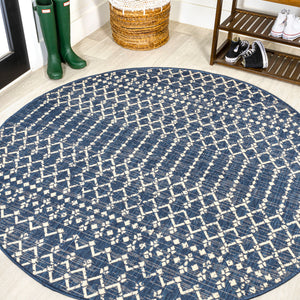 Ourika Moroccan Geometric Textured Weave Indoor/Outdoor Round Area Rug
