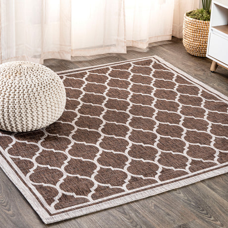Trebol Moroccan Trellis Textured Weave Indoor/Outdoor Square Area Rug