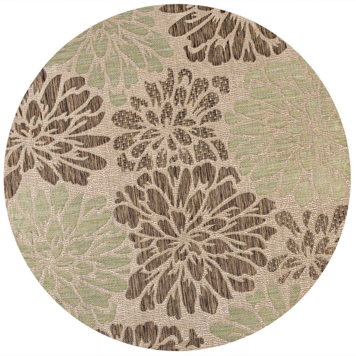 Zinnia Modern Floral Textured Weave Indoor/Outdoor Round Area Rug