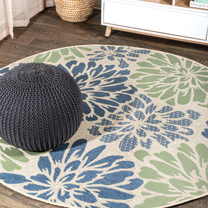 Zinnia Modern Floral Textured Weave Indoor/Outdoor Round Area Rug