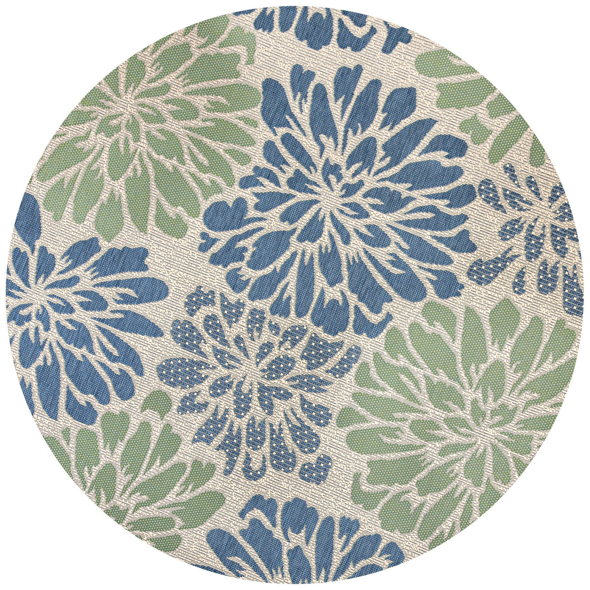 Zinnia Modern Floral Textured Weave Indoor/Outdoor Round Area Rug