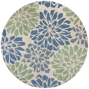 Zinnia Modern Floral Textured Weave Indoor/Outdoor Round Area Rug