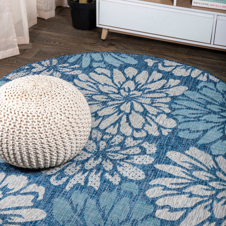 Zinnia-Modern-Floral-Textured-Weave-Indoor/Outdoor-Round-Area-Rug-Area-Rugs
