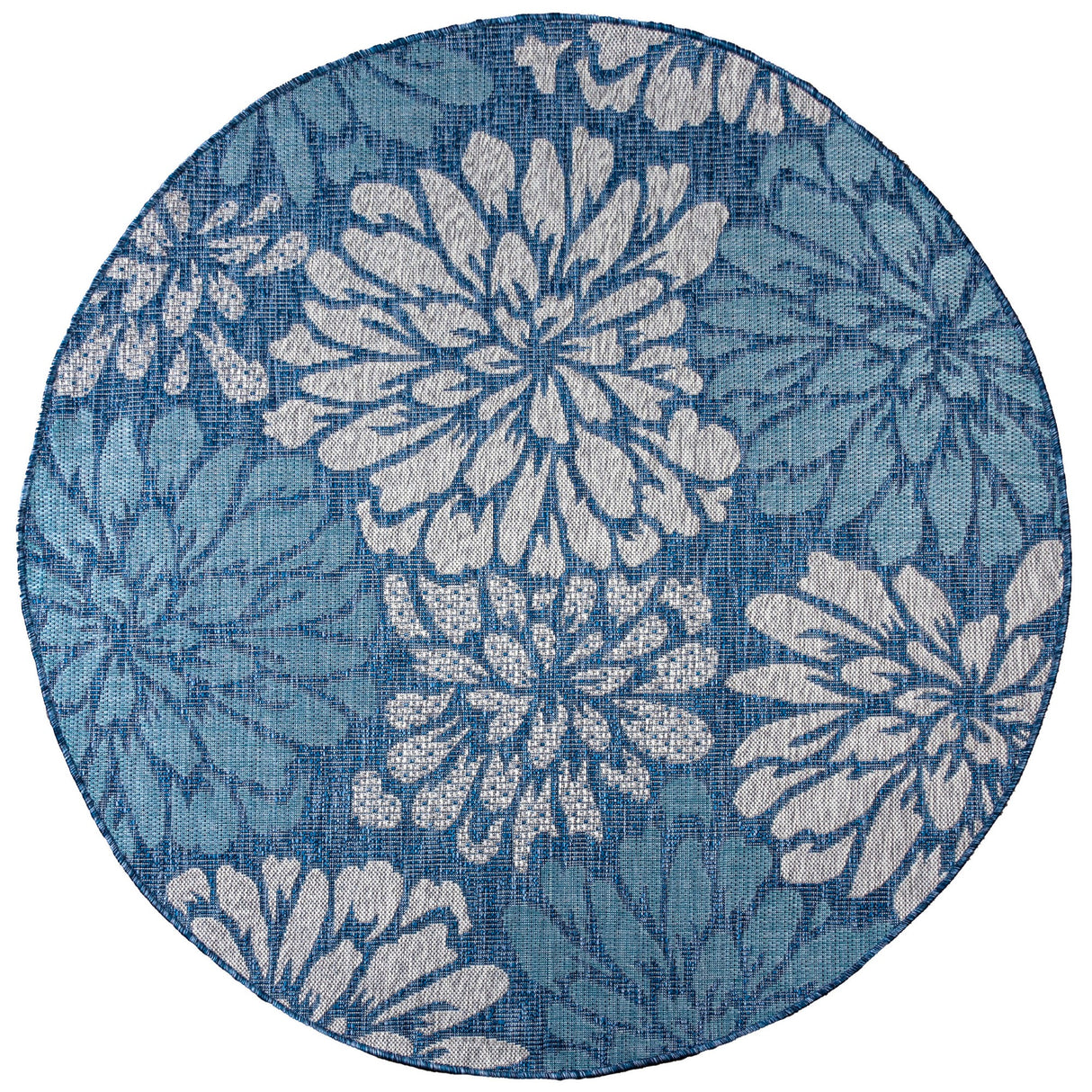 Zinnia Modern Floral Textured Weave Indoor/Outdoor Round Area Rug