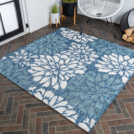 Zinnia-Modern-Floral-Textured-Weave-Indoor/Outdoor-Square-Area-Rug-Area-Rugs