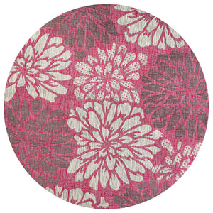 Zinnia Modern Floral Textured Indoor/Outdoor Round Area Rug