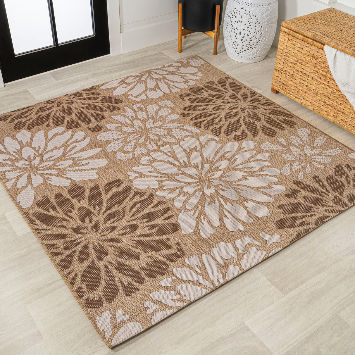Zinnia-Modern-Floral-Textured-Indoor/Outdoor-Square-Area-Rug-Area-Rugs