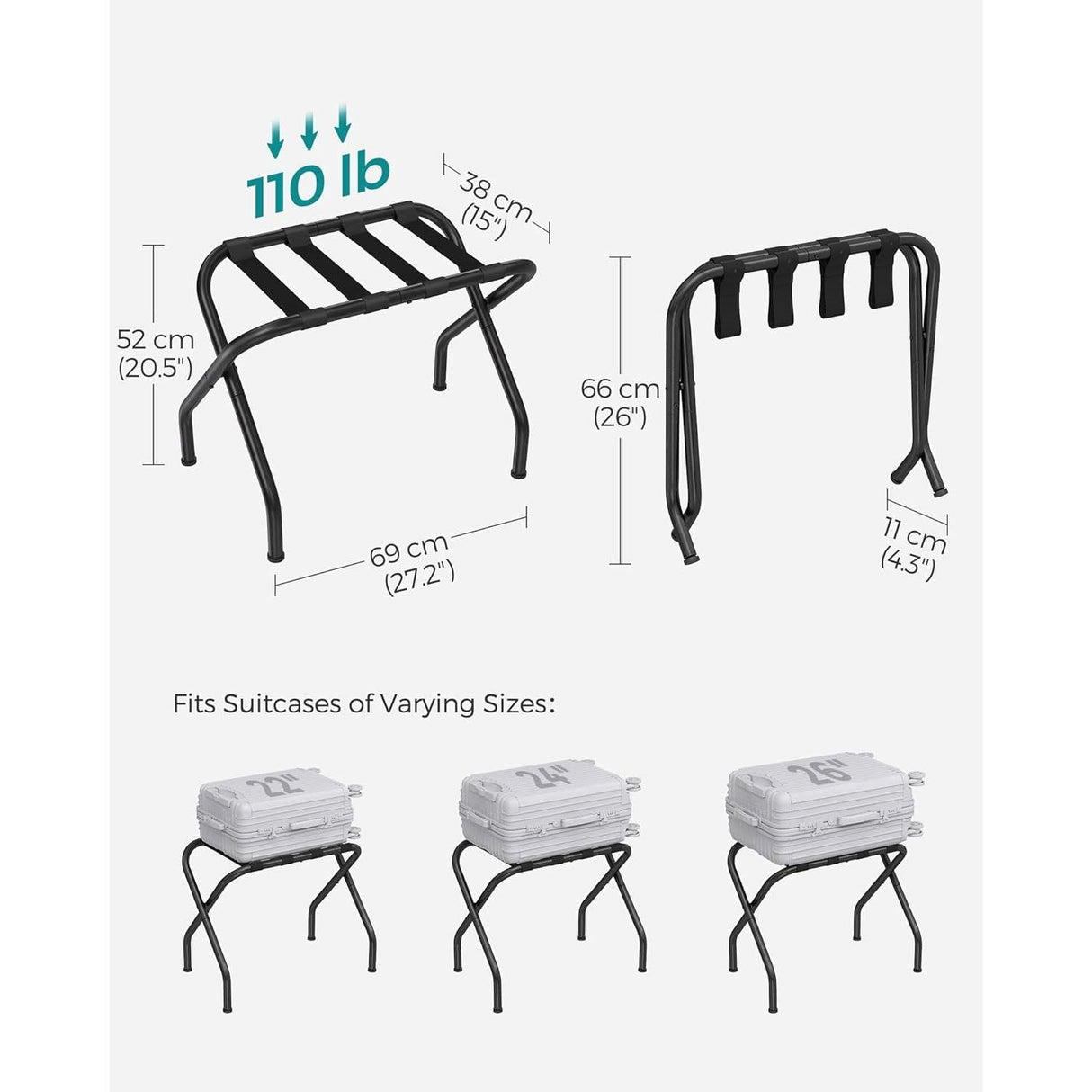 Set of 2- Sturdy Black Metal Folding Luggage Rack