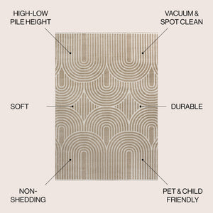 Ariana MidCentury Art Deco Striped Arches Two-Tone High-Low Area Rug