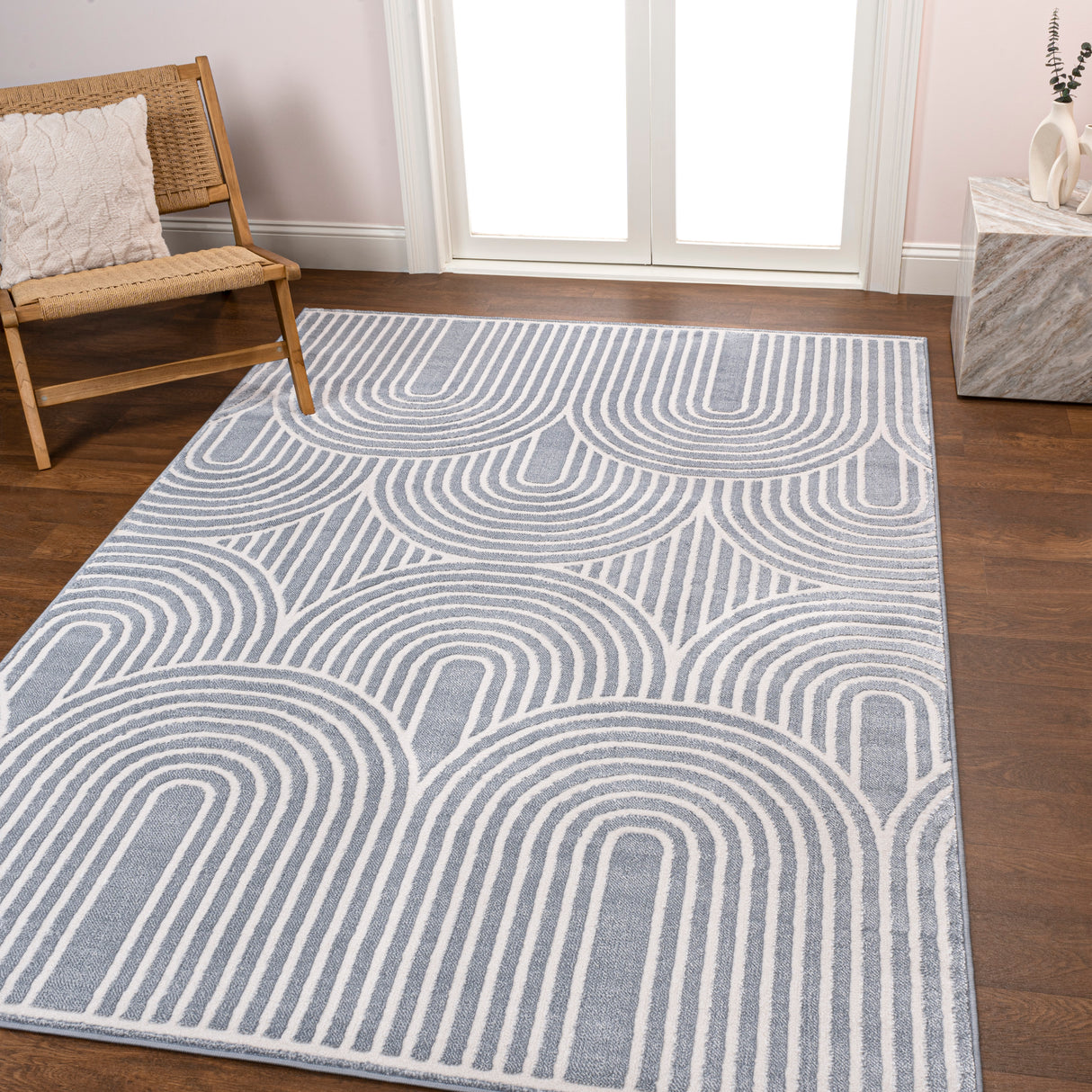 Ariana MidCentury Art Deco Striped Arches Two-Tone High-Low Area Rug
