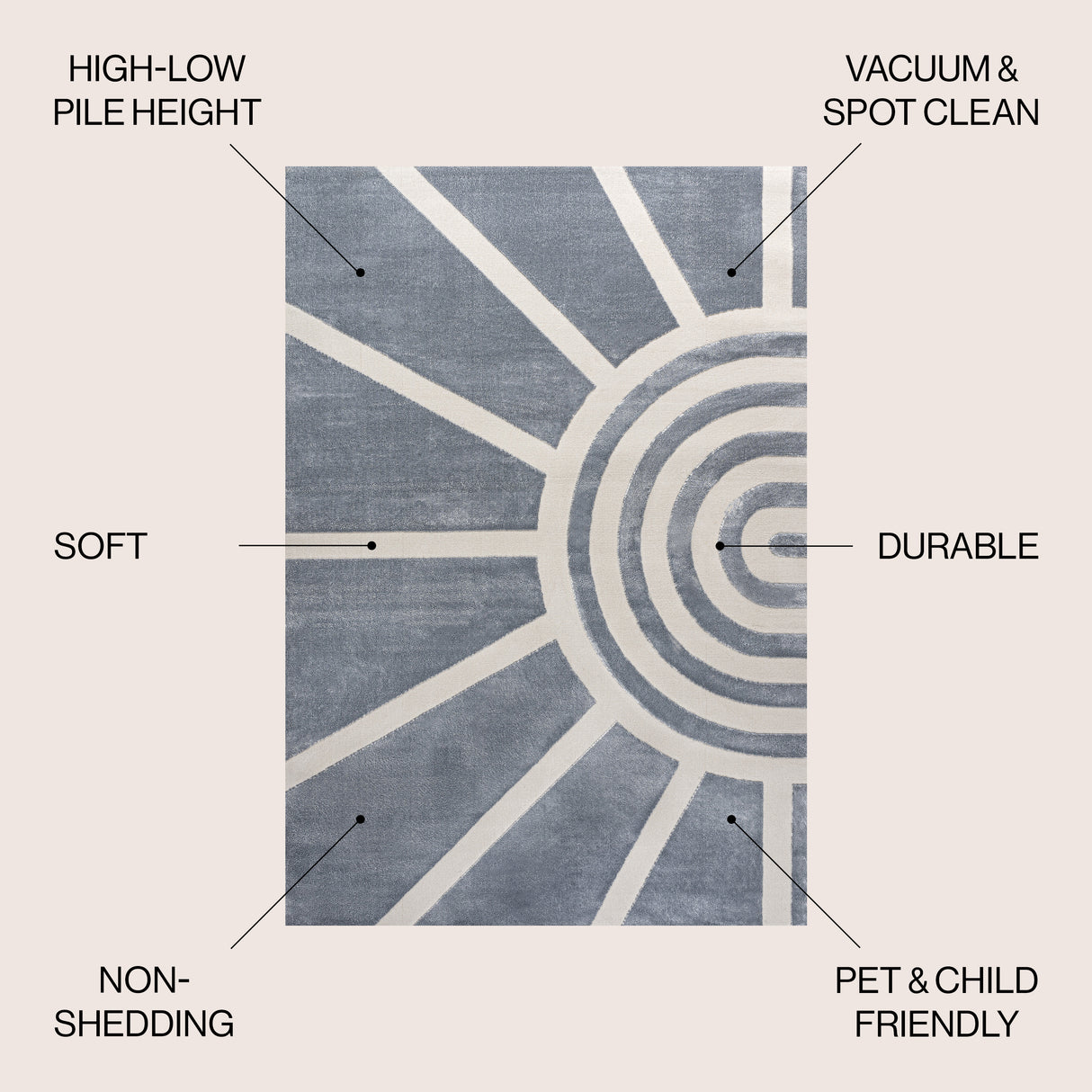 Aelius MidCentury Scandinavian Abstract Sun Two-Tone High-Low Area Rug