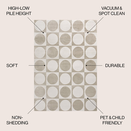 Helena Modern Geometric Circles In Squares High-Low Square Area Rug