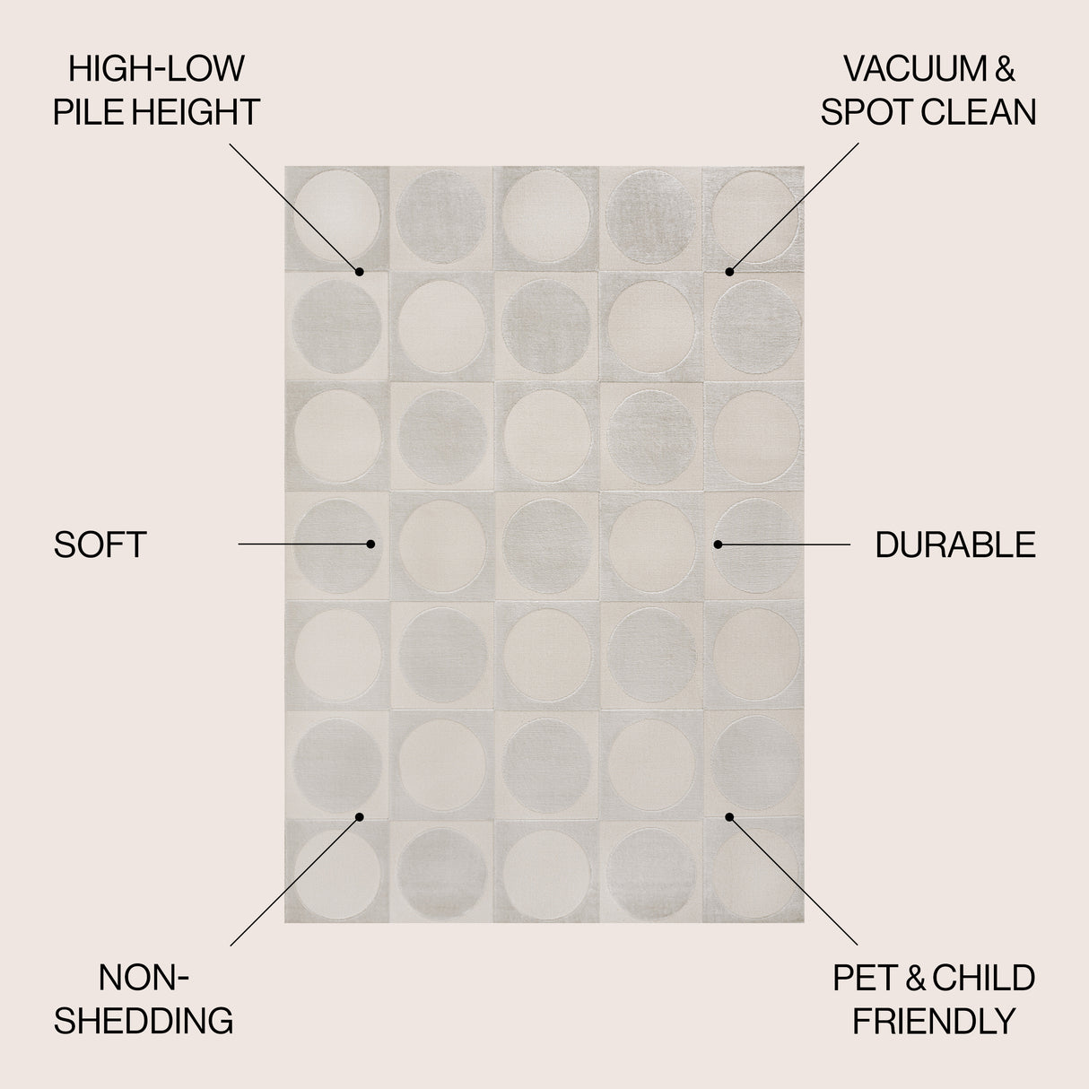 Helena Modern Geometric Circles In Squares High-Low Square Area Rug