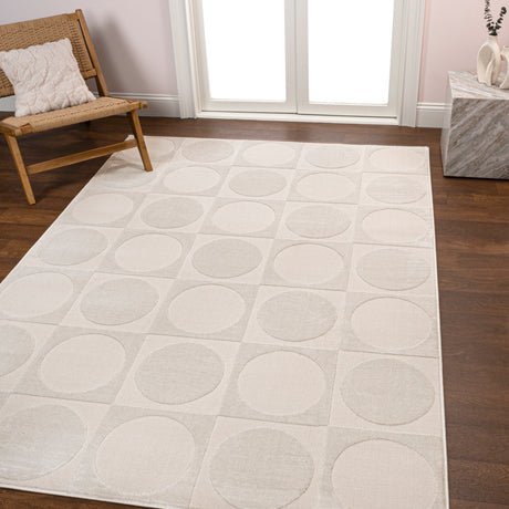 Helena Modern Geometric Circles In Squares High-Low Square Area Rug