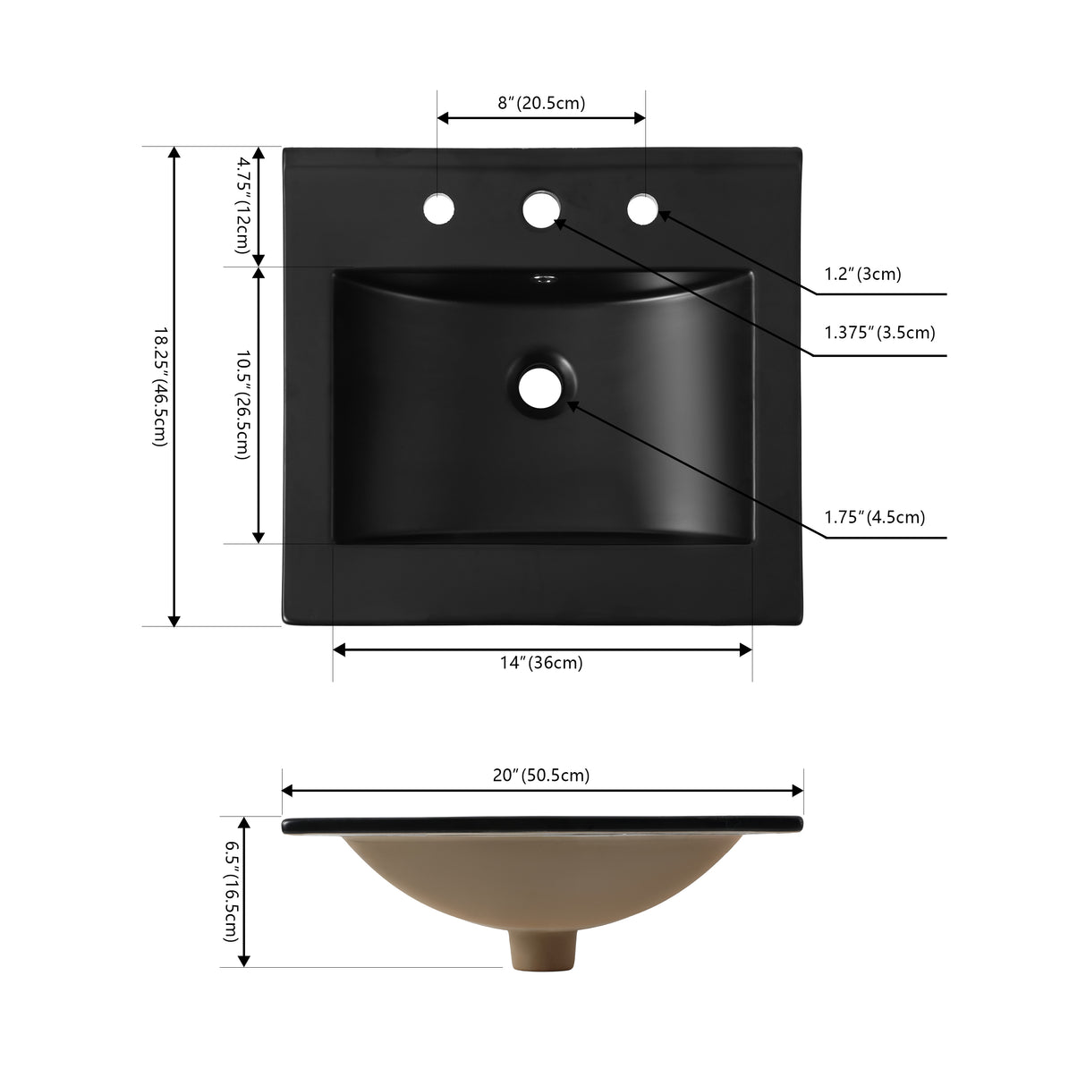 Ancillary 3-Hole Classic Contemporary Rectangular Ceramic Single Sink Basin Vanity Top